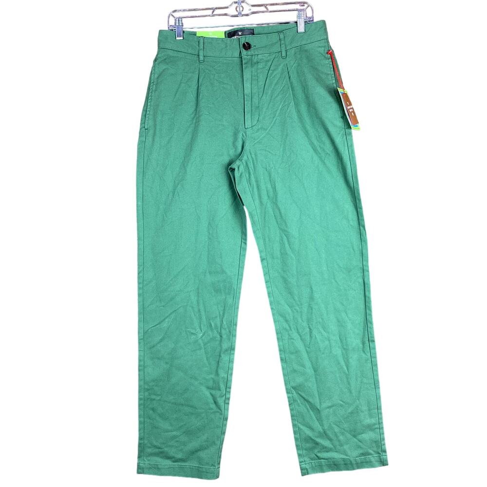 Houston White Mens Chinos Green Single Pleated Wide Leg Cotton NWT 32x32